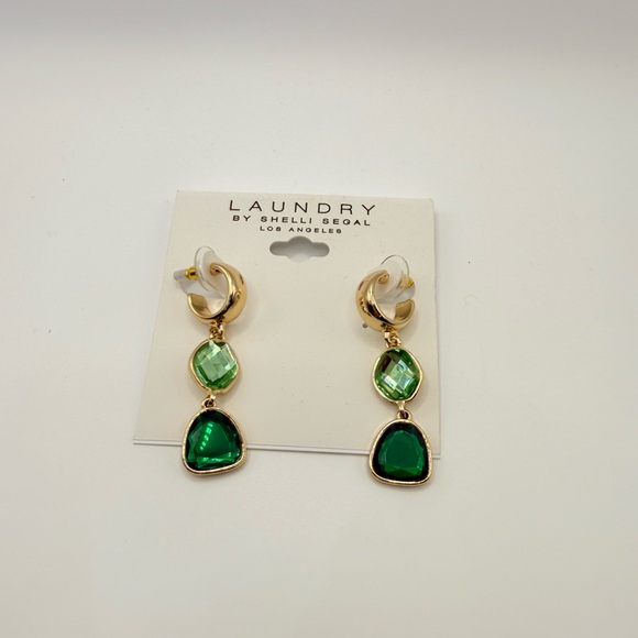 Laundry Gold and lab emerald stone Green Dangle drop Earrings Christmas gift - Picture 1 of 9